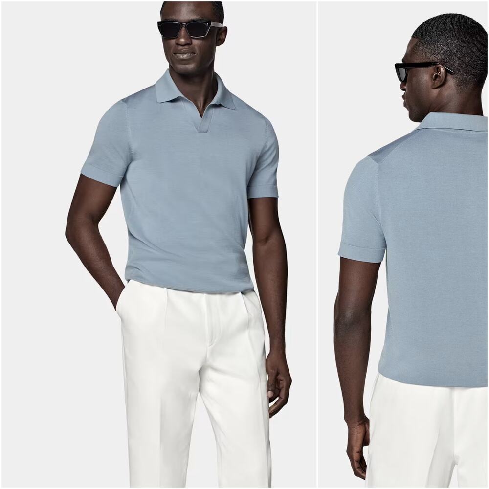 Suitsupply Buttonless Polo Cotton silk knit in Light blue size XS